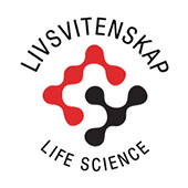 Logoen til livsvitenskap, i svart og rødt. 