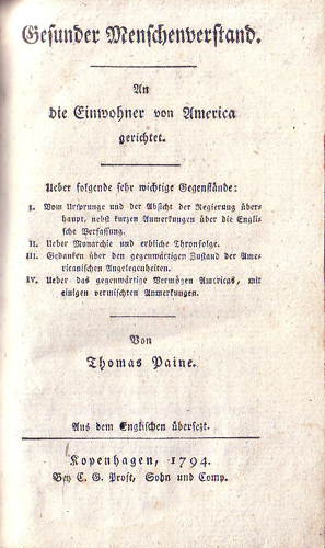 Forside til Thomas Paine, Gesunder Menschenverstand (1794)