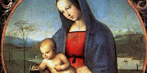 Jomfru Maria med et lite barn i armene.