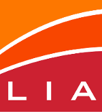 LIA står det med bokstaver. Tre orange og røde farger. Logo.