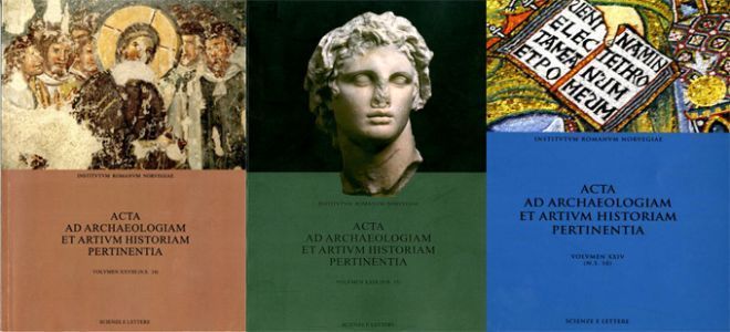Collage av tre forsider med teksten ad archaeologiam et artium historiam pertinentia.