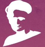 Relief in purple and white of Mrs. Sklodowska-Curie. Logo.