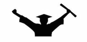 Graduate with coat, hat and the diploma. Black one white. Illustration.