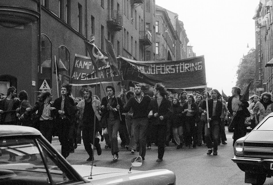 Students protesting in the streets of Stockholm