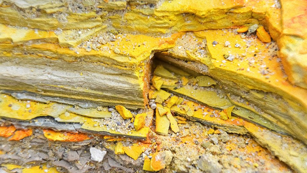 Photo of porous, yellow sediment rocks