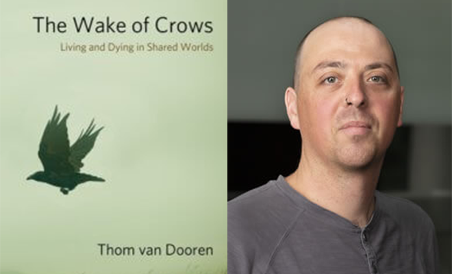 A photo montage. On the left: Illustration of the book layout. On the Right: Profile picture of Thom van Dooren