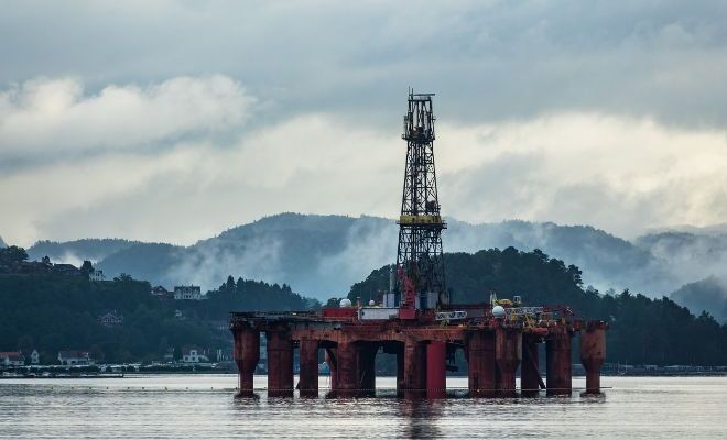Oil rig close to the coast in southern Norway