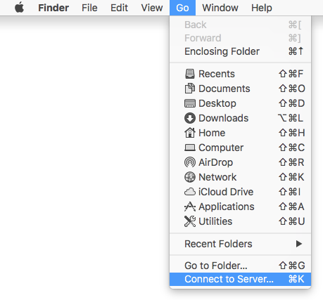 Where to find Connect to Server in Finder