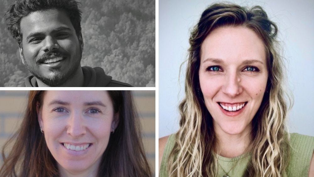 Tre portrettbilder av smilende mennesker satt sammen i en collage.