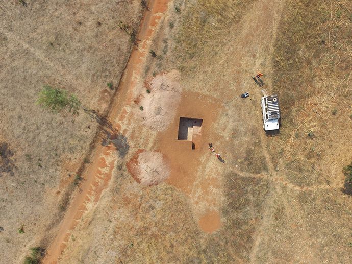 In the process of finding the sites for excavation, the researchers use drones.