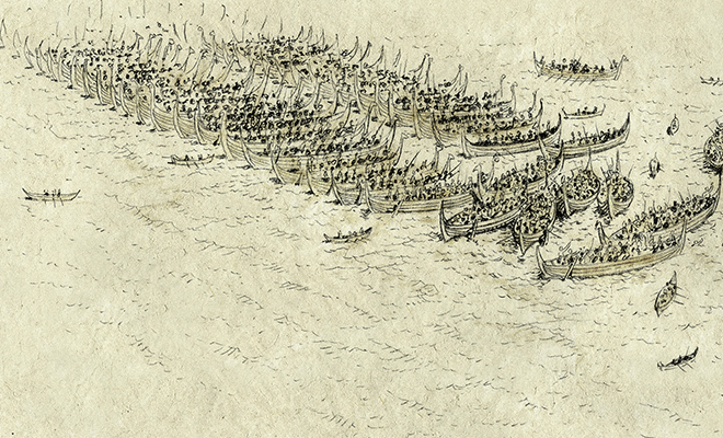 Illustration of ships at The Battle at Nesjar
