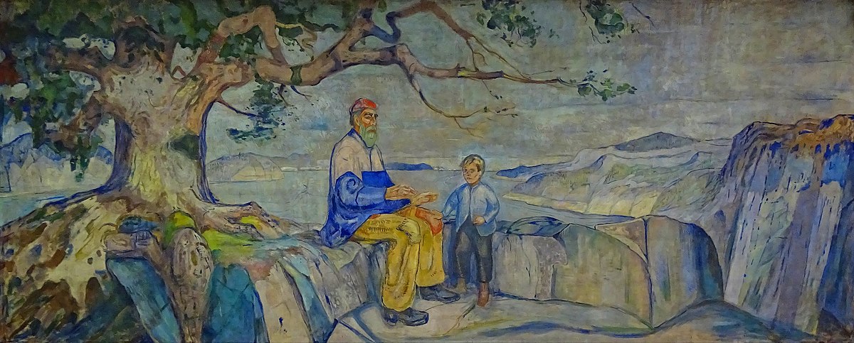 eldre mann og barn ved tre