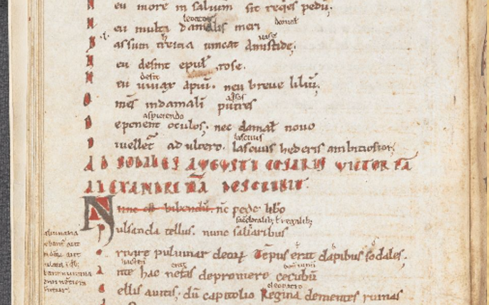 A page from a medieval manuscript of the odes of Horace.