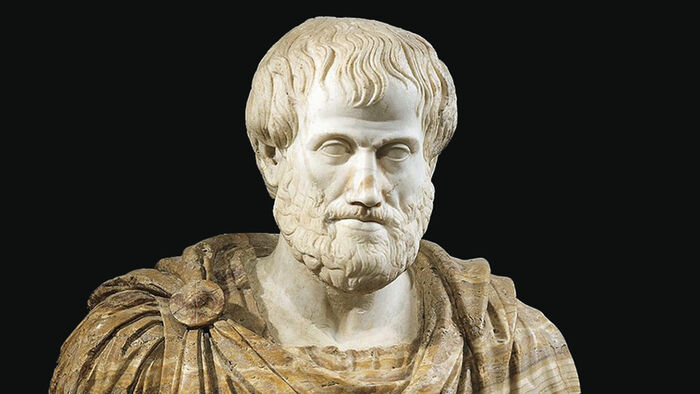 Roman copy in marble of a Greek bronze bust of Aristotle by Lysippos, c. 330 BC, with modern alabaster mantle.