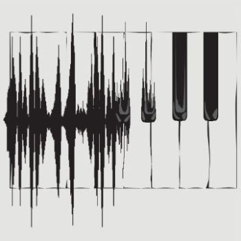Sound wave transforming into a piano keyboard