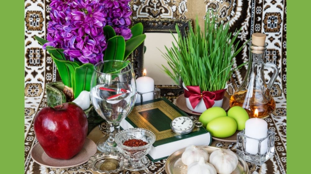 The haftseen table that is traditionally set for for the celebration of Nowruz: it is set with  