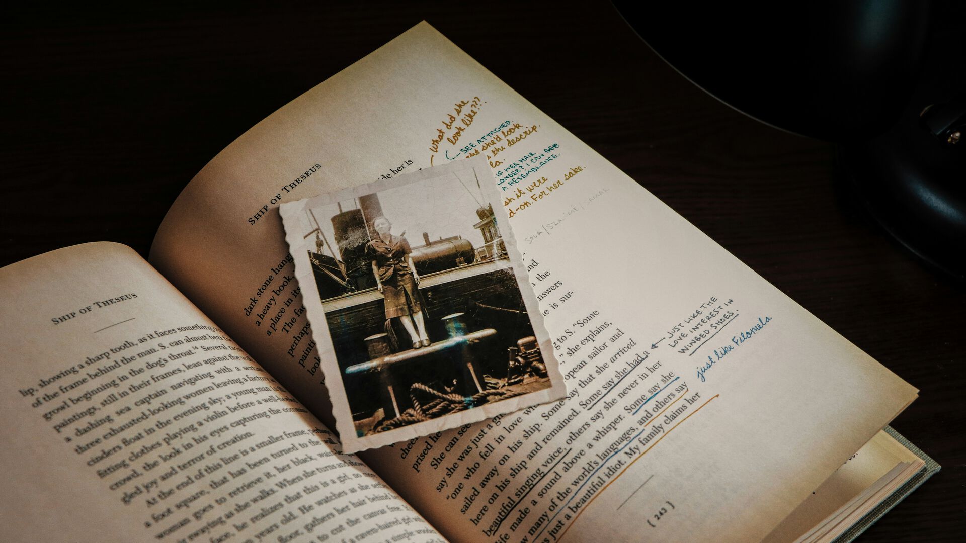 Picture of an annotated book with photograph