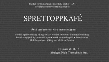 Lilla poster med tekst. Teksten inviterer til sprettoppkafe i Niels Treschowsgate og repeterer det som står på denne siden. Illustrasjonsbilde. 