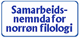 Logo med blå tekst der det står "Samarbeidsnemnda for norrøn filologi".