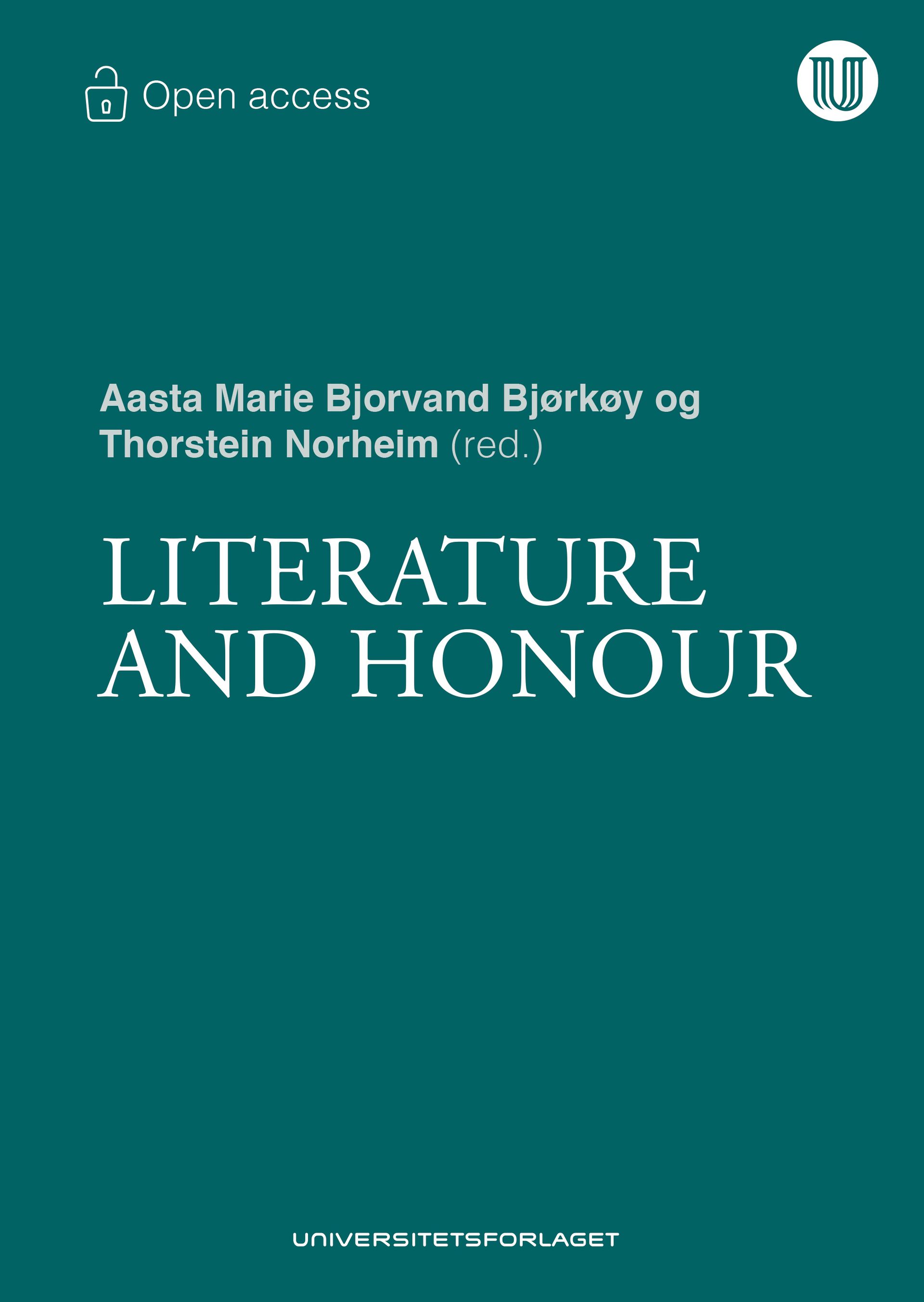 Bokforside i mørkegrønt med teksten Literature and Honour.