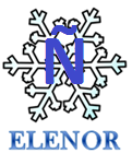 Elenor står det og stor N. Snøkrystall eller liknende. Logo.