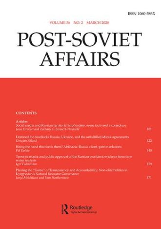 Cover of the Post-Soviet Affairs journal, red and white.