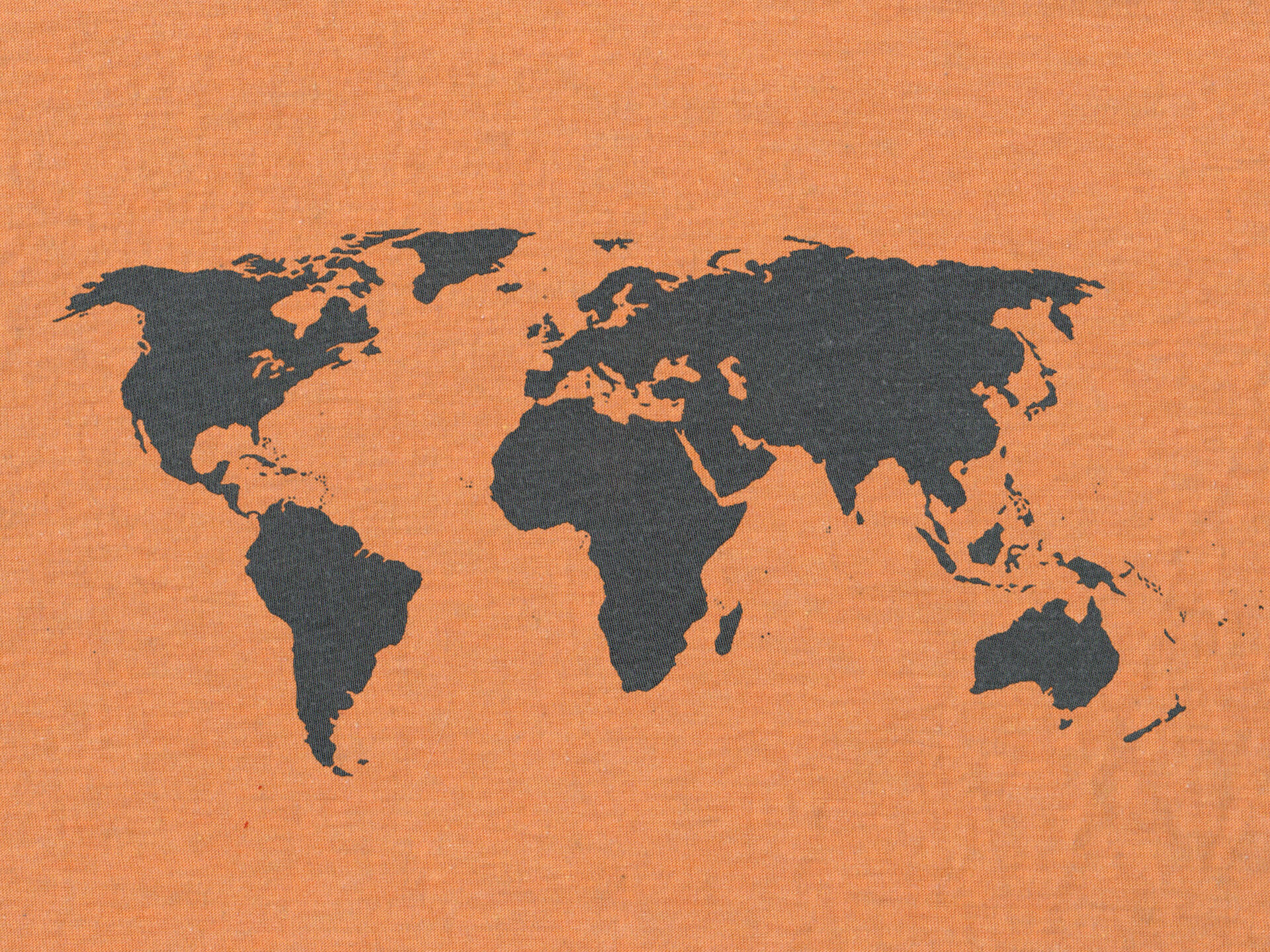  World map, orange background, black continent