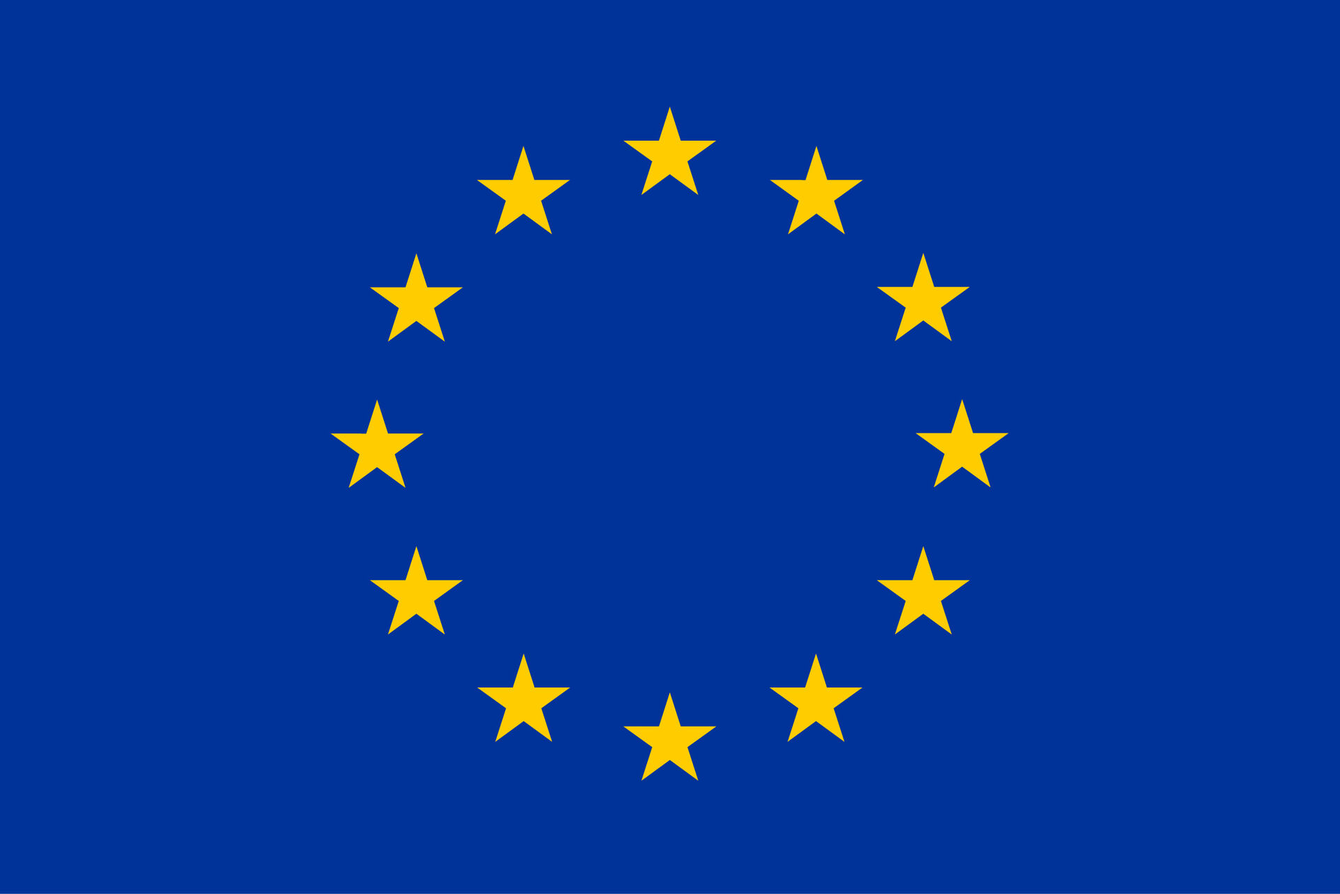 The EU-flag. 12 stars on a blue blackground.