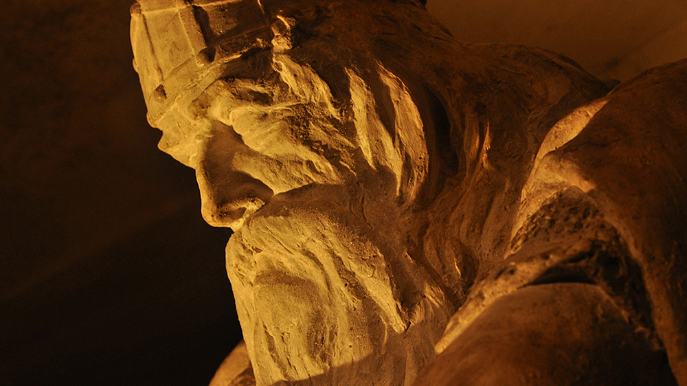 Close-up of sculpture depiction Ogier the Dane