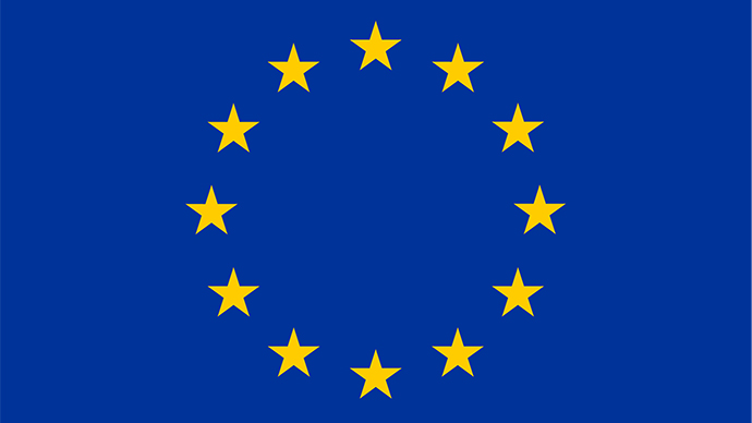 EU-flagget . Sirkel av 12 stjerner på en blå bakgrunn.