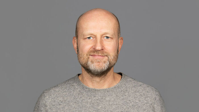 Portrait of a man looking into the camera and wearing a grey sweather. Photo.