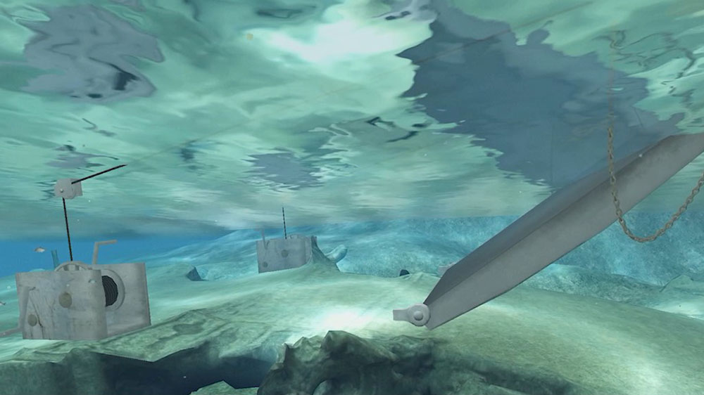 Et havarert undervannsfartøy på bunnen av havet. Illustrasjon.