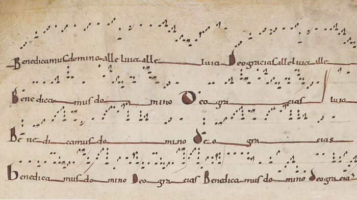 Benedicamus-melodier fra det 11. århundre, manuskriptkilde.