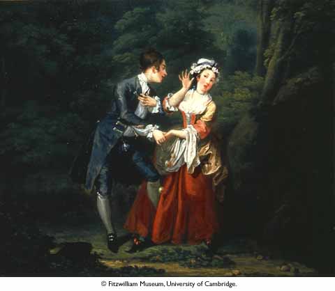 En mannlig beiler i pene klær og en pent kledd kvinne. Maleri.