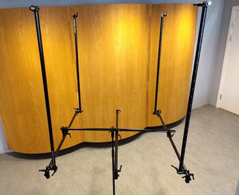 Microphone stand ,Metal ,Hardwood ,Wood stain.