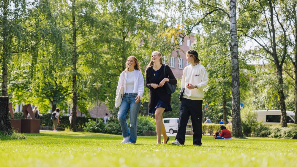Bilde av glade studenter ute om sommeren