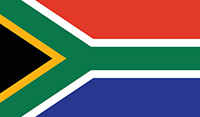 South Africas flag with the colours black, red, yellow, green and white. Illustration.