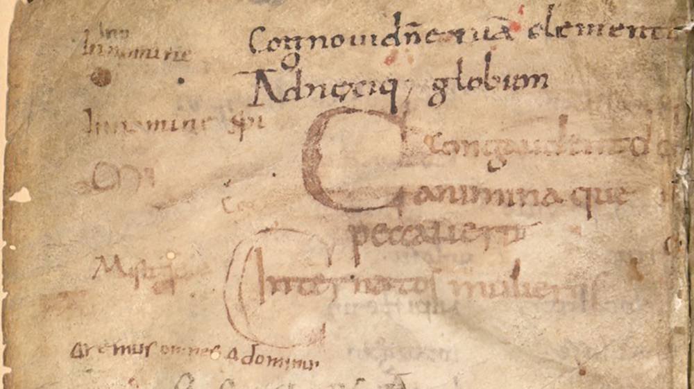 Utsnitt av håndskrevet manuskript fra middelalderen