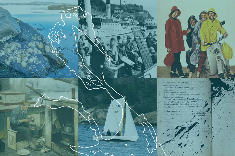 Kollage av historiske fotografier og tegninger som illustrerer Oslofjorden