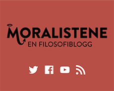 Rød bakgrunn. Teksten Moralistene En filosofiblogg er skrevet i svart. 